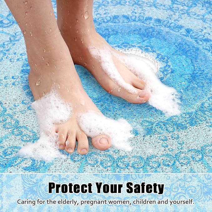 Square Shower Mat Non Slip: 27x27 Inch Extra Large Shower Floor Mat with Drain Hole in Middle - Soft PVC Loofah Bath Mat for Shower - Anti Slip Shower Stall Mat for Elderly and Kids