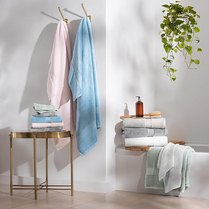 Aston & Arden Egyptian Wash Cloths - Pack of 6 - Oversized Ultra Soft Thick & Absorbent, 100% Ringspun Egyptian Cotton Bathroom Towel for Spa, Hotel, 600 GSM, 13 x 13 in, Green