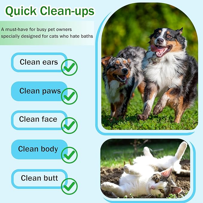 Dog Wipes Cleaning Deodorizing & Washing Gloves for Pets,Glove Wipes Pro for Dogs & Cats with Coconut Oil, Extra-Thick,Lick-Safe for Paws,Eyes,Ears&Body,Rinse-Free Waterless Bath, 4Pack,24PCS