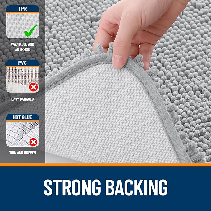 OLANLY Bathroom Rugs 30x20, Extra Soft Absorbent Chenille Bath Rugs, Rubber Backing Quick Dry, Machine Washable Bath Mats for Bathroom Floor, Tub and Shower, Home Decor Accessories, Light Grey