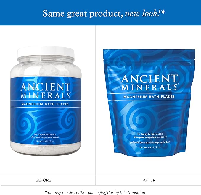 Ancient Minerals Magnesium Bath Flakes - Bathing Alternative to Epsom Salt - Soak in Natural Salts - High-Absorption Efficiency for Relaxation, Wellness & Muscle Relief (4 .4 lb)