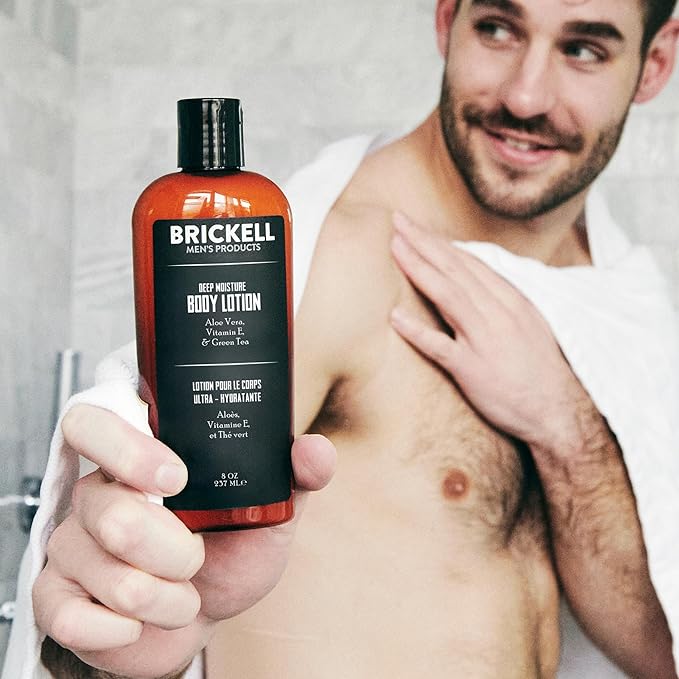 Brickell Men's Deep Moisture Body Lotion for Men, Natural and Organic Protects and Hydrates Dry Skin, 8 Ounce, Scented