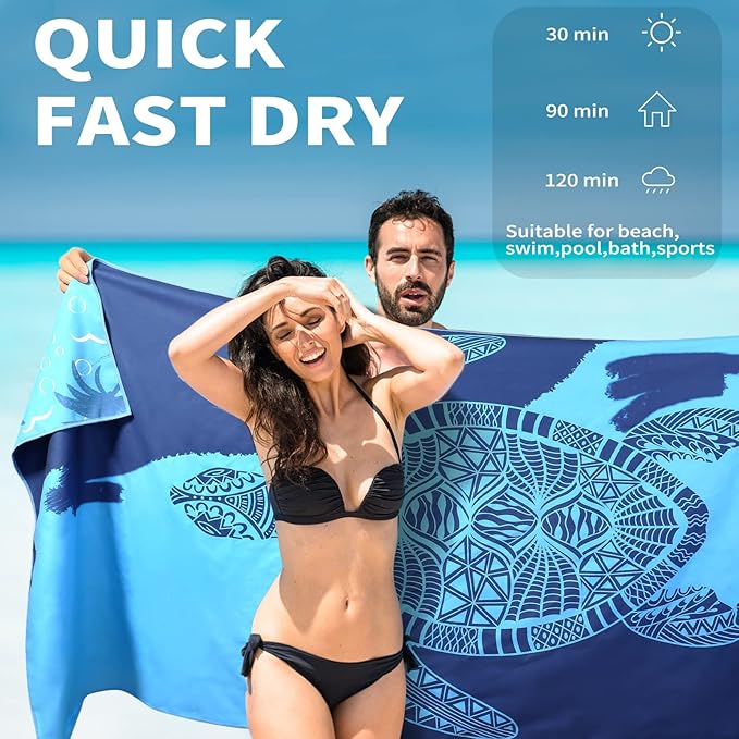 6 Pack Lightweight Thin Beach Towel Oversized 71"x32" Big Extra Large Microfiber Sand Free Towels for Adult Quick Dry Travel Camping Beach Accessories Gift Sea Turtle Mandala Tie Dye Stripe Laguna