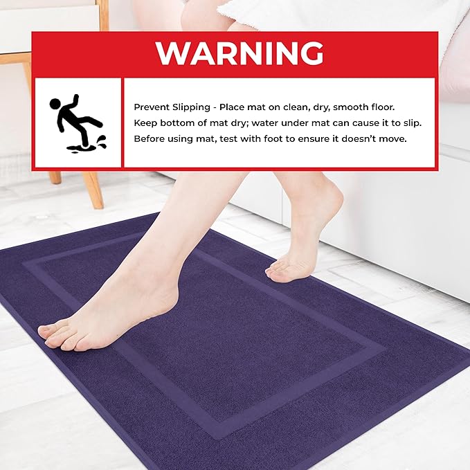 Cotton Paradise 100% Cotton Bath Mats for Bathroom Floor Set of 2 Pack, 20x34 Soft Absorbent Washable Quick Dry Tub Bathmat, Purple Towel Bath Mat