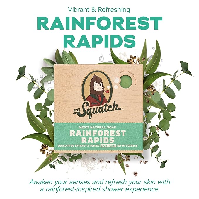 Dr. Squatch Natural Bar Soap for Men Variety Gift Set - Cold Process Soap No Harsh Chemicals - Rainforest Rapids, Coconut Castaway, Fresh Falls, Summer Citrus & Eucalyptus Greek Yogurt (5 oz, 5-Pack)
