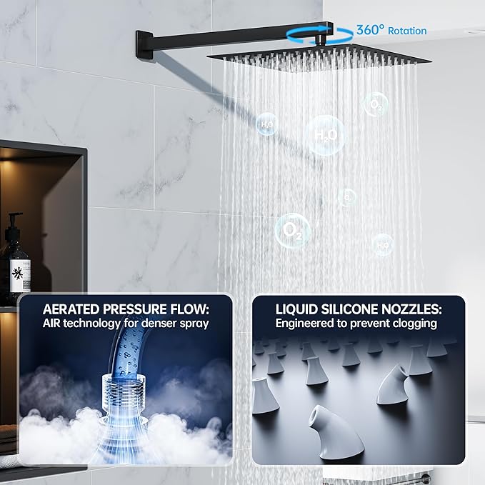 8 Inch Luxury Rain Shower Faucet Set, Matte Black Shower System with Rainfall Shower Head and Handheld Spray, SUS304 Stainless Steel and Solid Brass Wall Mounted Shower Valve Trim Kit