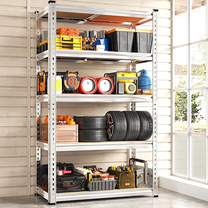 REIBII Storage Shelves 2020LBS Garage Shelving 5 Tier Heavy Duty Shelving Adjustable Pantry Shelves for Garage Closet Kitchen Basement 28" W x 12" D x 59.8" H, 2 Pack