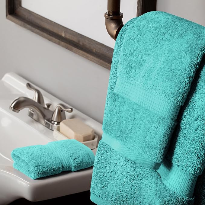 Superior Egyptian Cotton Pile 3 Piece Towel Set, Includes 1 Bath, 1 Hand, 1 Face Towel/Washcloth, Ultra Soft Luxury Towels, Thick Plush Essentials, Guest Bath, Spa, Hotel Bathroom, Turquoise