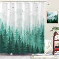 Aipon Teal Misty Forest Shower Curtain Ombre Nature Tree Plants Shower Curtains Fabric Waterproof Mountain Shower Curtain Sets for Bathroom Bath Decor with 12 Hooks (Teal, 72'' × 78'')