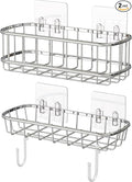 Simple Houseware Bathroom Adhesive Wall Mount Standard Shower Caddy w/Hooks, Chrome, 2 Pack
