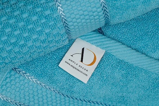 Ample Decor Bath Towels for Bathroom Set of 16 100% Cotton Sky Blue Popcorn Textured, Machine Washable - Mulaayam Collection - 30 X 54 Inch
