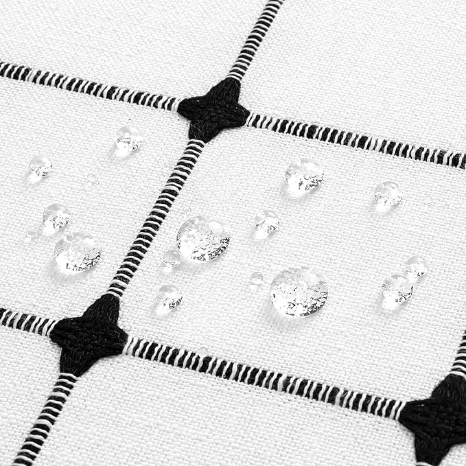 MitoVilla White Black Boho Shower Curtains for Modern Farmhouse Bathroom Decor, Ivory Country Thick Polyester Linen Fabric Cloth with Tassel, 72 x 72