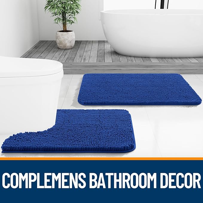 OLANLY Bathroom Rugs 24x16, Extra Soft Absorbent Chenille Bath Rugs, Rubber Backing Quick Dry, Machine Washable Bath Mats for Bathroom Floor, Tub and Shower, Home Decor Accessories, Royal Blue