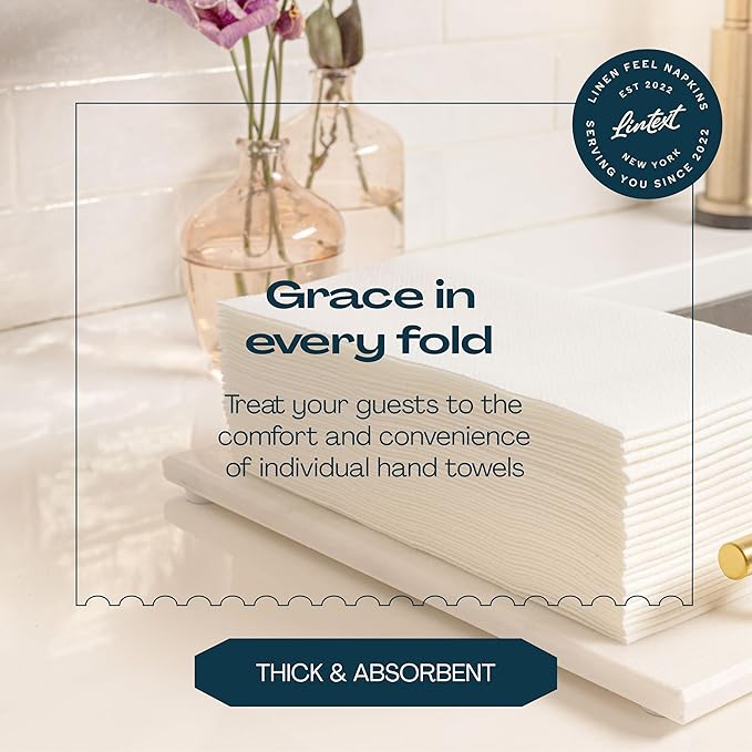 Disposable Linen-Feel Guest Towels [Pack of 300] - Disposable 8" x 17" Cloth-Like Hand Towels, Made In USA - Soft And Absorbent Paper Napkin For Kitchen, Bathroom, Party, Wedding, Or Event