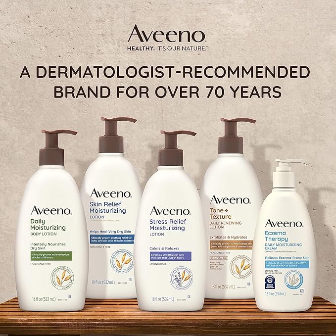 Aveeno Daily Moisturizing Body Lotion, Body Lotion for Dry Skin with Prebiotic Oat, Paraben Free, Fragrance Free, Non-Greasy, Non-Comedogenic Moisturizer, 18 FL OZ