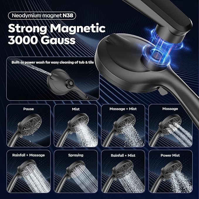 Shower Head with filtered Handheld High Pressure daul Shower Heads with Handheld Spray Combo and 10 Sprays Handheld Shower Head Detachable Shower head Built-in Magnetic Docking and Power Jets
