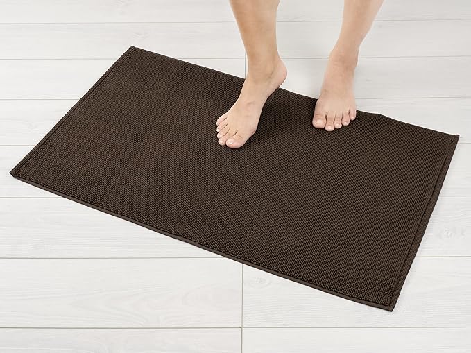 American Soft Linen Bath Rug, 20 in 34 in 100% Cotton Bath Mats Rugs for Bathroom, Slip Reducer Washable Shaggy Form Area Rugs, Brown Bath Rug