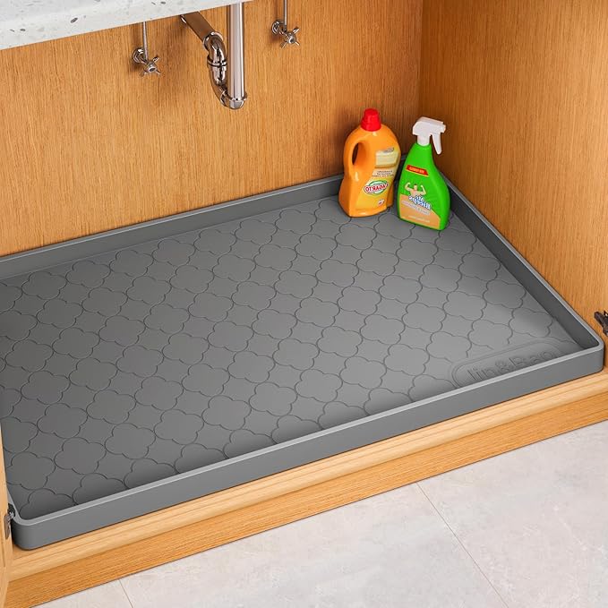 Jin&Bao Waterproof Under Sink Mat 31" x 19", Thick Silicone Mat Cabinet Protector for Kitchen and Bathroom, Shelf Liner, Home Organizer and Storage, Multipurpose Tray for Gadgets and Essentials