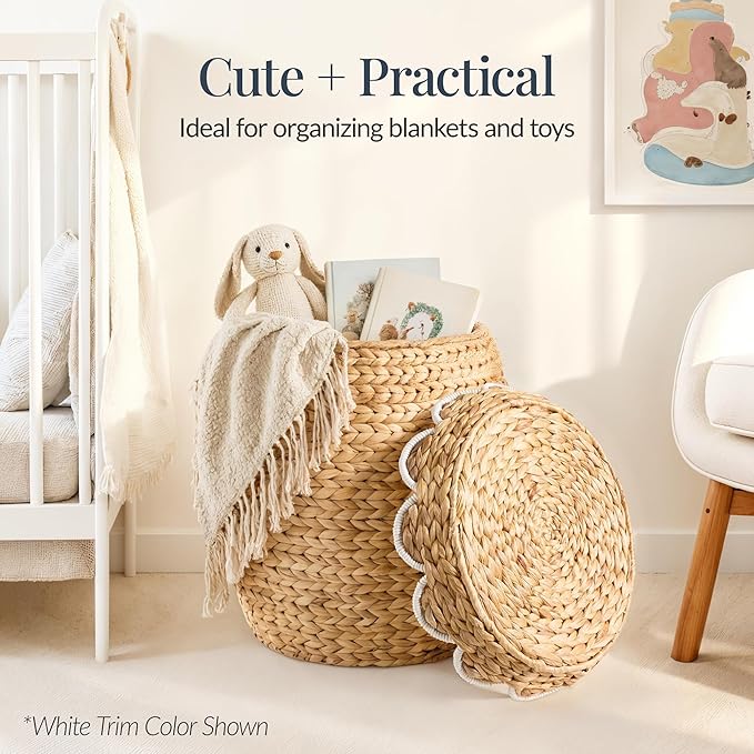Best Choice Products Scalloped Multipurpose Hyacinth Storage Basket, Plant Décor, Handwoven Organizer Tote for Bedroom, Living Room, Nursey, w/Lid - Natural