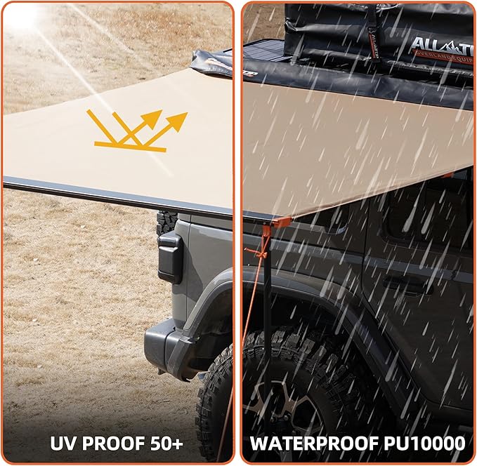 ALL-TOP Vehicle Awning 4.6'x6.6' Roof Rack Pull-Out Sun Shade UV50+, Weatherproof 4x4 Side Awning for Camping & Overland (Hardware Included)