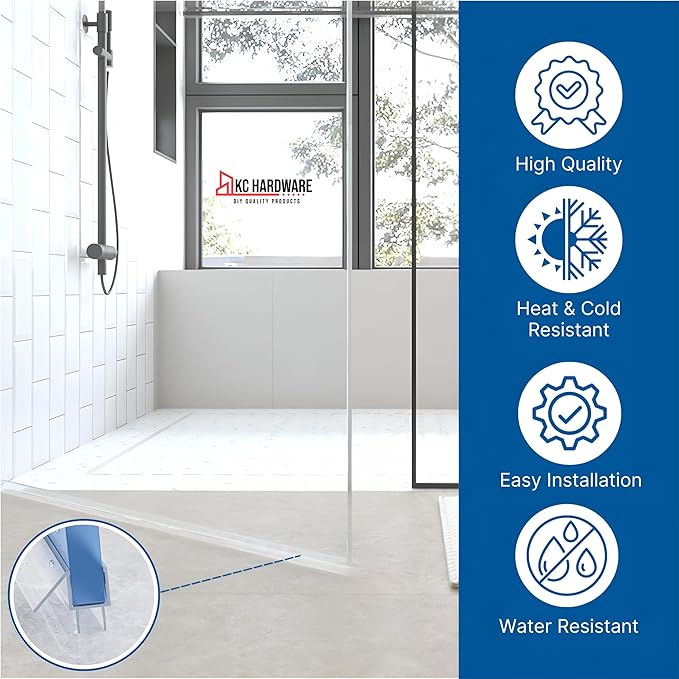 KC Hardware Frameless Shower Door Bottom Seal Strip with Drip Rail - Shower Door Seal Sweep for 3/8 Inch Thick Glass - Acts as a Leak Guard to Prevent Water Leaks - 39 Inch - Ultra Clear - Pack of 1