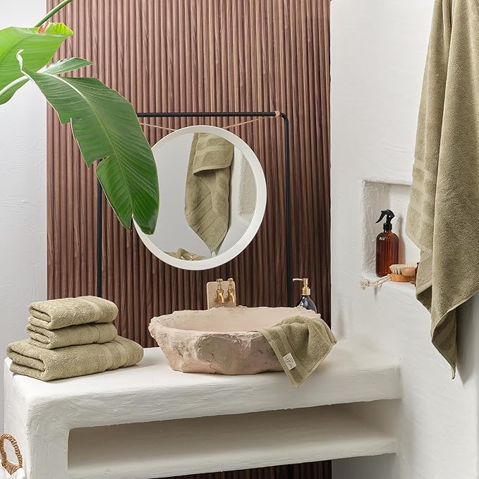 SOFE H&L | Olea Luxury Turkish Cotton Bath Towels Set of 6 : 2 Bath Towels 2 Hand Towels 2 Wash Cloths Green | Thick, Premium, Soft, Durable, Absorbent - Hotel Quality Towel Sets for Bathroom