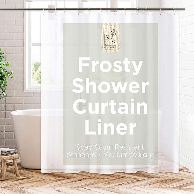 Stitch & Stone Shower Curtain Liner, Premium Medium Weight Durable Waterproof 6g PEVA for Bathroom with Weighted Magnets, Standard Size 72" x 72", Frosty 1 Pack
