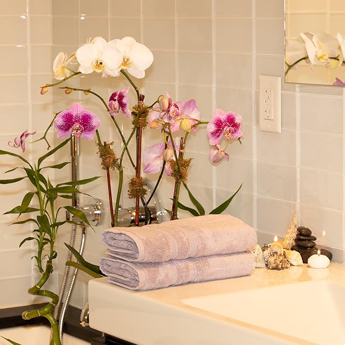 Mosobam Luxury Turkish Set of 2 Hand Towels 16X30 Lavender Aura 700 GSM Bamboo Viscose & Aegean Turkish Combed Cotton