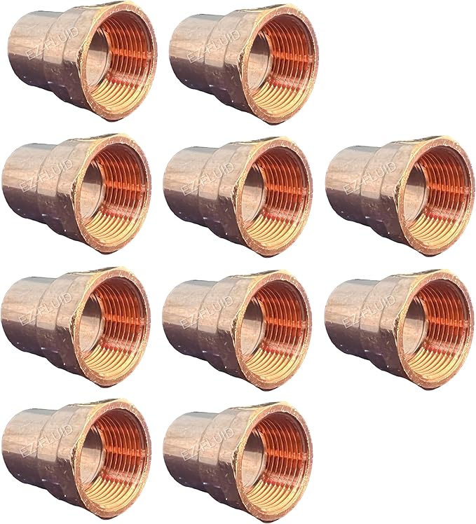 EZ-FLUID Plumbing (10 Pack) 1" C X FIP LF Copper Female Adapter Pressure Copper Fittings,Sweat Solder Connection for Residential,Commercial Pipe.