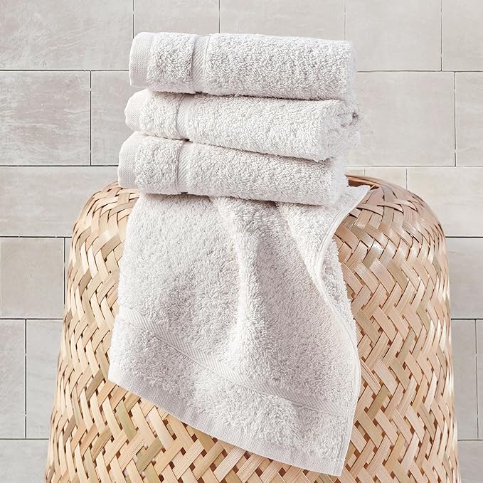 Cream Washcloth Linen Set Premium Original Turkish Cotton, Hotel Quality for Maximum Softness & Absorbency Ivory Wash Clothes for Face, Hand, Kitchen & Cleaning (Sea Salt)