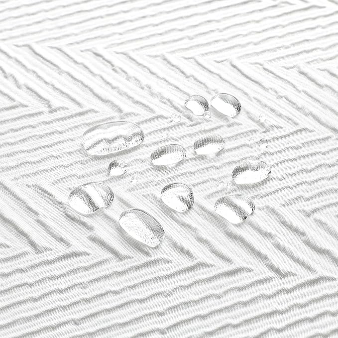Gibelle White Shower Curtain, 3D Embossed Textured Herringbone Fabric Modern Farmhouse Bathroom Decor Soft Cloth Curtain Set with Hooks, 72x72