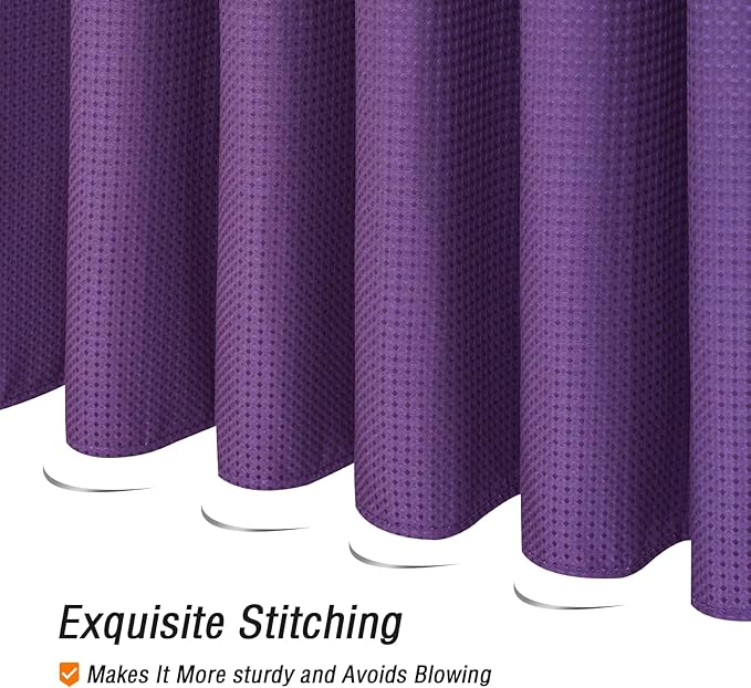Gibelle Small Stall Shower Curtain 36 x 72, Narrow Half Waffle Weave Textured Fabric Shower Curtain for Bathroom, Water Repellent, Machine Washable, Purple