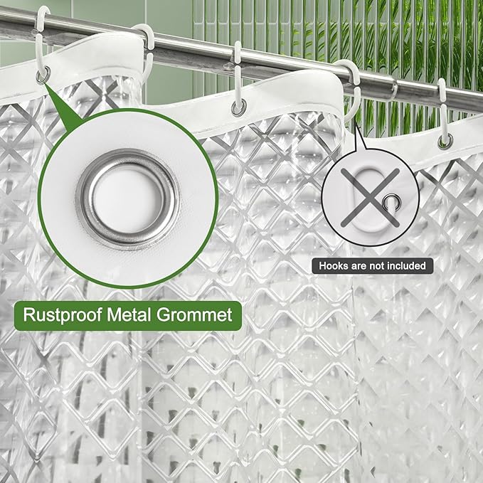 UFRIDAY 84 inch Extra Long Plastic Clear Shower Curtain Liner,Waterproof Shower Liner Transparent 3D Water Cube Bath Curtain 72x84 inches See Through Shower Curtains Liner Clear with 3 Strong Magnets