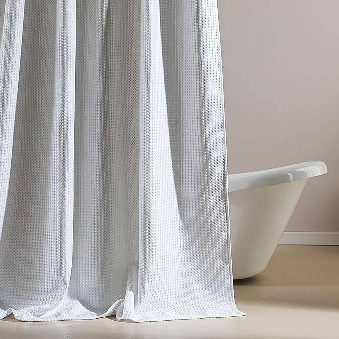 SLEEP ZONE Shower Curtain Liner, Waffle Shower Curtains for Bathroom, Heavy Duty Thick Fabric Shower Curtains - 285GSM Luxury Weighted Polyester Bath Curtain, 72" × 78" (Pure White)