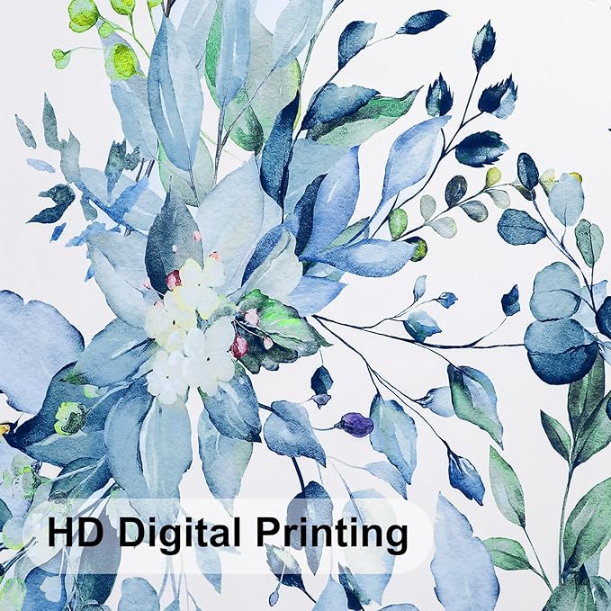 Colorful Star Blue Eucalyptus Waterproof Shower Curtain Set with Hooks, Minimalist Watercolor Floral Print Bathroom Décor, Plant Leaves Washable Fabric Shower Curtain, 36 x 72 Inch