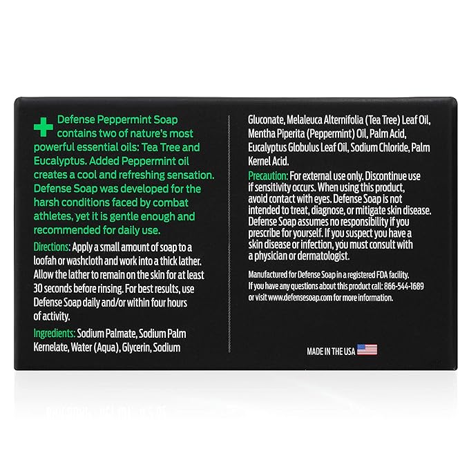 Defense Soap 2pk All Natural Peppermint Bar Soap for Men | Made by Wrestlers with Tea Tree Oil & Eucalyptus Oil to Promote Healthy Skin
