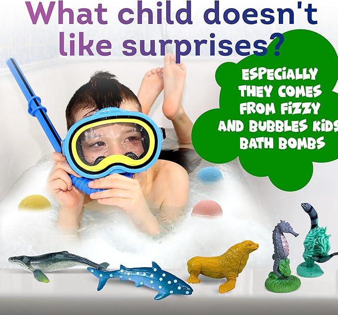 Made in USA Bath Bombs for Kids Surprise Toys Inside SEA Animals - 36 Ocean Toys Like Shark or Jellyfish | Natural Safe Bath Bombs Gift Set for Girls & Boys - Multicolored Organic Bubble Bath