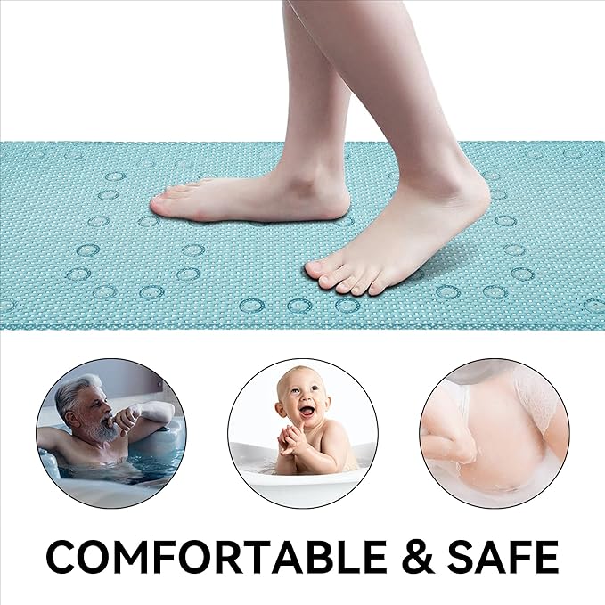 Bathtub Mat Non Slip Ivory 36” X 17” Shower Mat Soft Foam Bath Mats for Bathroom Tub, Bathtub Mat with Drain Holes, Suction Cups, Shower Mat Non Slip