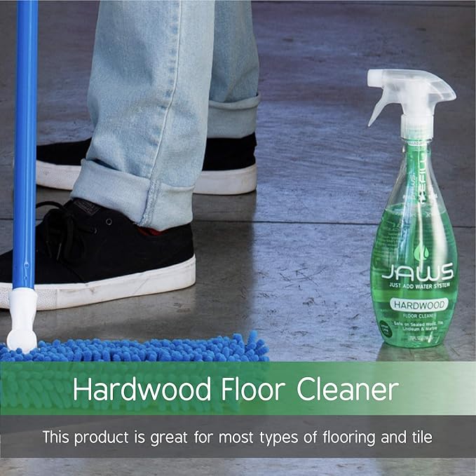 JAWS Cleaners Home Cleaning Kit, Multi-Surface Kitchen, Glass, Shower and Hardwood Floor, 2 Refill Pods Included. Refillable Cleaning Supplies.