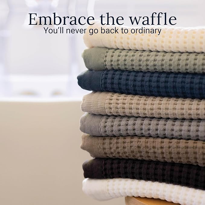 GILDEN TREE Waffle Towel Set Quick Dry Thin | 2 Bath Towels | 2 Hand Towels | 2 Washcloths, Modern Style (White)