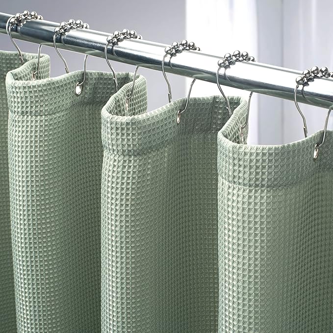 AmazerBath Waffle Stall Shower Curtain, Sage Green Shower Curtain Fabric, Hotel Quality Bathroom Shower Curtains, Heavy Duty, 36 x 72 Inches
