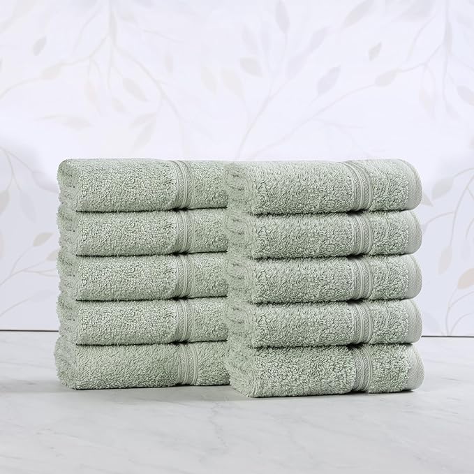 Superior Egyptian Cotton 10-Piece Face Towel Set , Small Towels For Facial, Spa, Quick Dry, Absorbent Towels, Bathroom Accessories, Guest Bath, Home Essentials, Washcloth, Airbnb, Sage