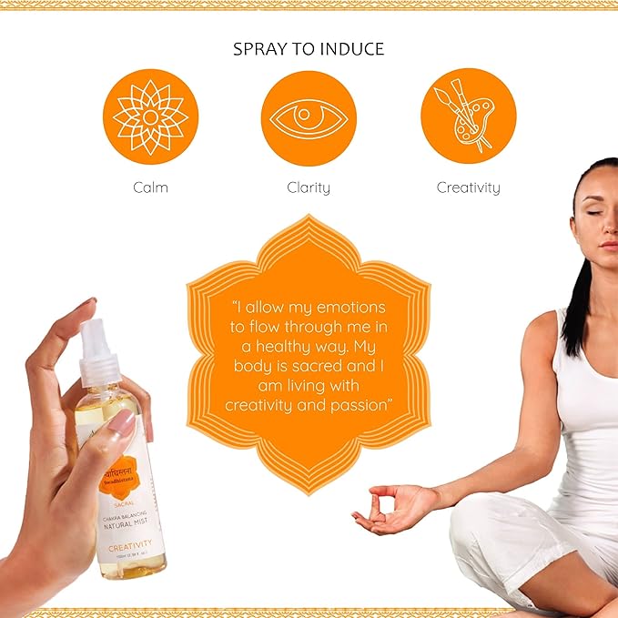 Sacral Chakra Natural Mist by Aromafume | 100ml/3.3 fl oz | Swadisthana | Aromatherapy Spray for Chakra Balance | Orange & Patchouli Extracts | Essential Oil Spray for Meditation, Yoga, Reiki