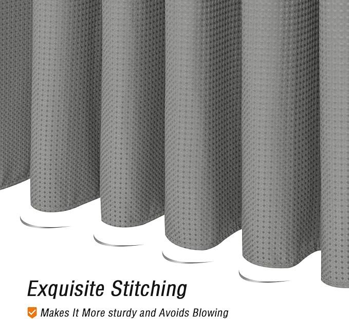 Gibelle Grey Shower Curtain, Waffle Weave Textured Fabric Shower Curtain for Bathroom - Soft Cloth & Hotel Spa Luxury, Water Repellent, Machine Washable, 72X72, Grey