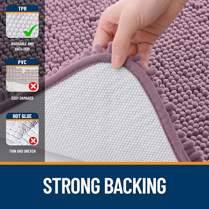 OLANLY Bathroom Rugs 47x17, Extra Soft Absorbent Chenille Bath Rugs, Rubber Backing Quick Dry, Machine Washable Bath Mats for Bathroom Floor, Tub and Shower, Home Decor Accessories, Deep Plum