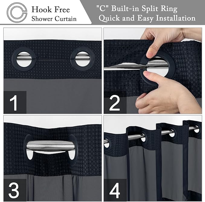 Gibelle Stall Small Shower Curtain 36x74, Waffle Weave Shower Curtain with Snap-in Fabric Liner Set, No Hooks Needed, Hotel Style with Mesh Top Window, Navy Blue