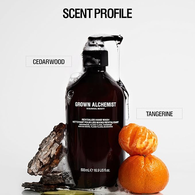 Grown Alchemist Revitalize Hand Wash – Natural Liquid Hand Soap with Ylang Ylang, Tangerine & Cedarwood – Gentle, Hydrating Kitchen & Bathroom Soap, Botanical Cleanser for Sensitive Skin, 500mL