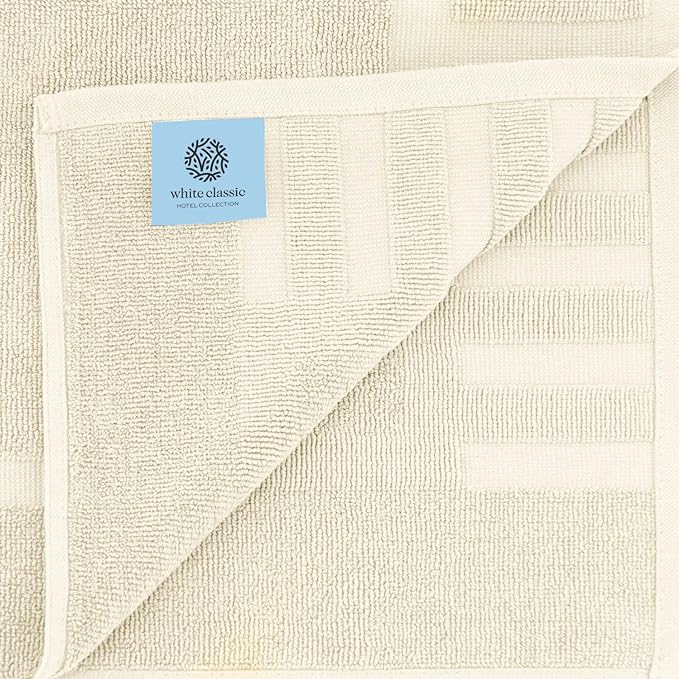 White Classic Luxury Bath Mat Floor Towel Set - Absorbent Cotton Hotel Spa Shower/Bathtub Mats [Not a Bathroom Rug] 22"x34" | 2 Pack | Ivory