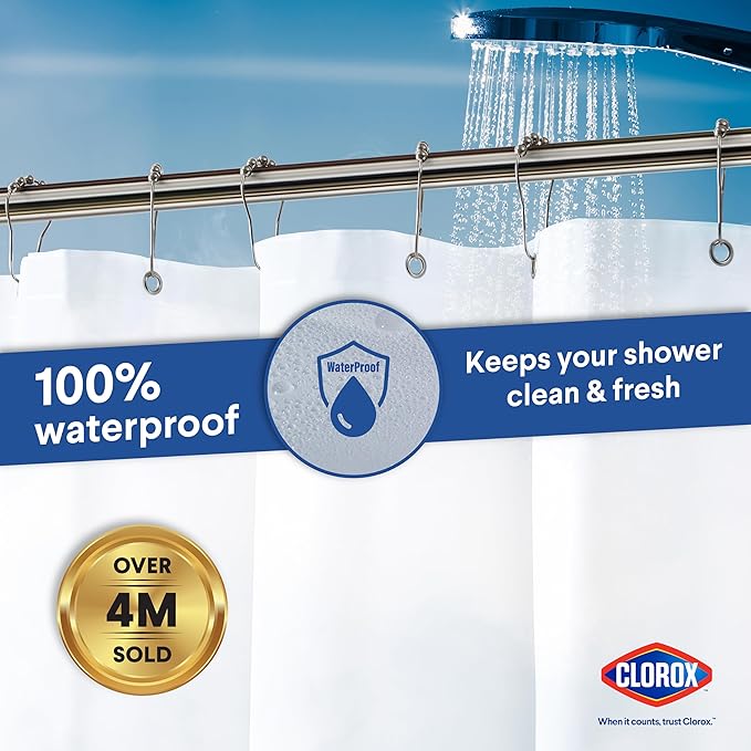 CLOROX Shower Curtain Liner, Premium Medium-Weight Durable Waterproof 6g PEVA for Bathroom with Weighted Magnets, Extra Long 54" x 78", Frosty 1 Pack