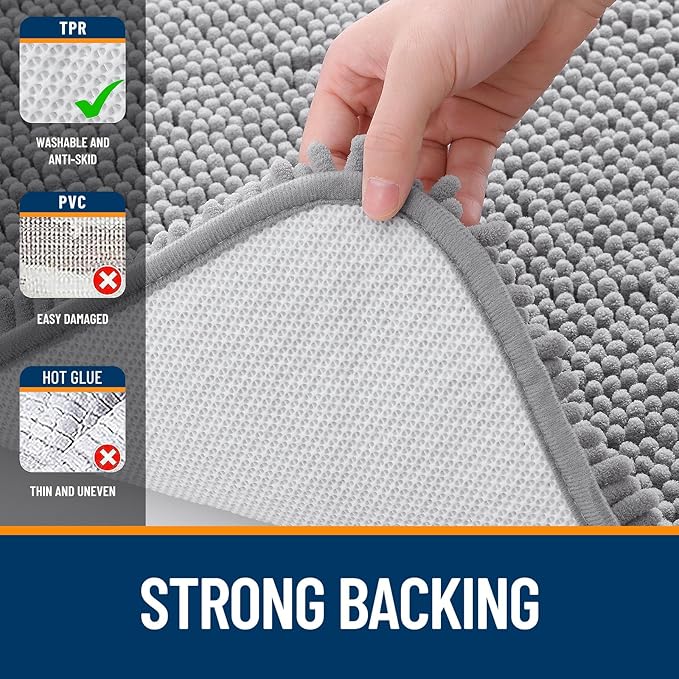 OLANLY Bathroom Rugs 47x17, Extra Soft Absorbent Chenille Bath Rugs, Rubber Backing Quick Dry, Machine Washable Bath Mats for Bathroom Floor, Tub and Shower, Home Decor Accessories, Grey